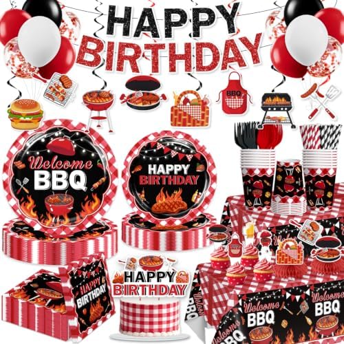 Xynic 205Pcs BBQ Birthday Party Decorations Tableware Set, 25 Serves by Unknown