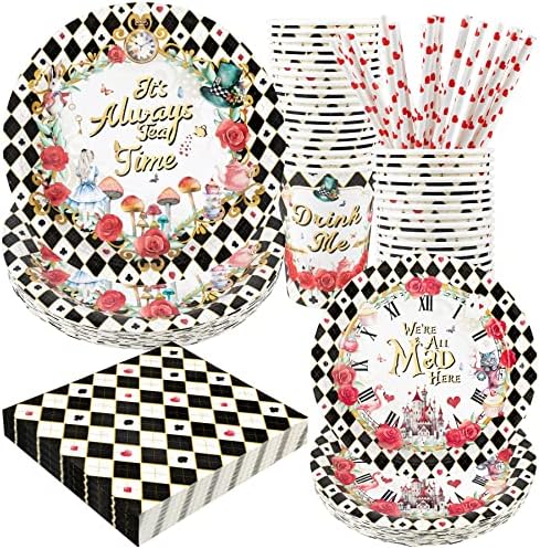 Recheel Alice In Wonderland Party Plates Set, Wonderland Party Decorations by Recheel