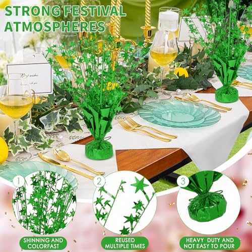 6 Pack Metallic Foil Spary Centerpieces for Tables, Shamrock Green Centerpieces for Tables Decorations, Star Brust Table Centerpieces for Birthday Graduation Wedding Baby Shower Party - Image 3