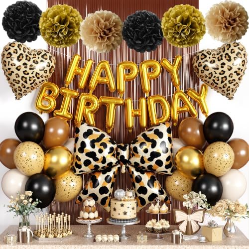 Cheetah Print Birthday Decorations for Women, Bow Birthday Leopard Balloons by Adorely
