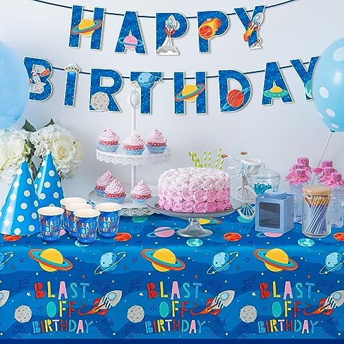Outer Space Party Supplies - Solar System Planet-Themed Disposable Paper Plates, Napkins, Cups, Tablecloth, and Banner: Ideal Galaxy Space Birthday Decorations for Party of 25 - Image 3