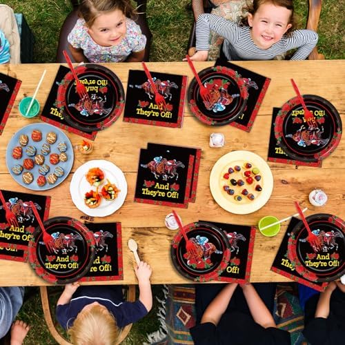 Qyeahkj 100PCS Derby Day Plates and Napkins Party Supplies Horse Racing Tableware Set Kentucky Party Decorations Favor Racing Horse Roses Dinner Plates for Derby Day Celebrations Serves 25 - Image 7