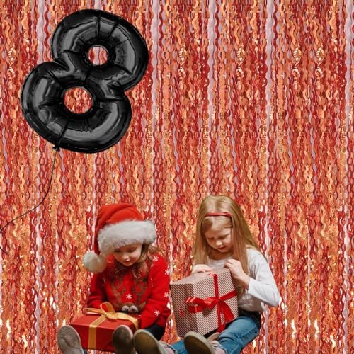 4 Pack 3.3x6.6ft Wavy Orange Foil Fringe Backdrop Curtains -Tinsel Streamers Metallic Foil Fringe Backdrop Door for Halloween, Graduation,Baby Shower,Gender Reveal - Image 4