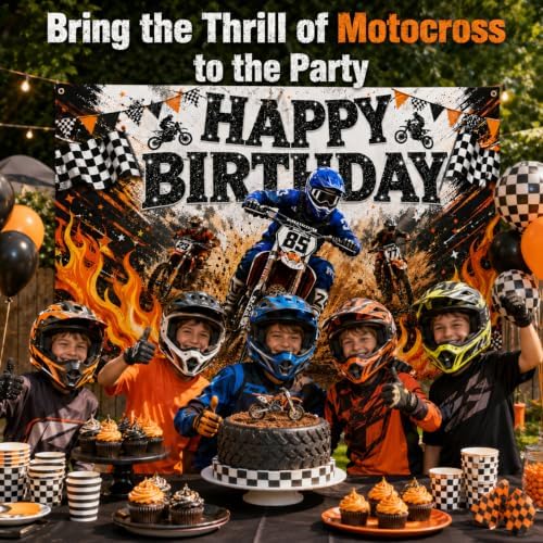 Dirt Bike Birthday Backdrop, 71 x 43 Inch Motocross Party Banner - Image 3
