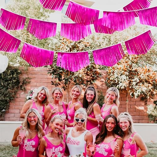 Hot pink Tassel Banner Double Sided Metallic Fabric Pennant Bunting Flag Garland for Birthday Bachelorette Anniversary Engagement Wedding Bridal Shower Graduation Pink Girl Party Decorations Supplies - Image 4