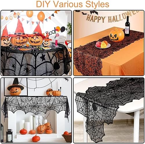 5Pack Halloween Spiderweb Tablecloth Runner Fireplace Scarf Lampshade Bats - Image 4