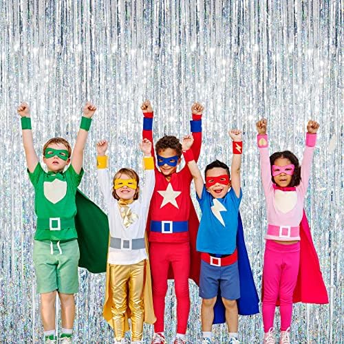 GOER 3.2 ft x 8.2 ft Metallic Tinsel Foil Fringe Curtains Party Photo Backdrop Party Streamers for Birthday,Graduation,New Year Eve Decorations Wedding Decor (3 Pcs, Shiny Silver) - Image 4