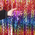 4 Pack Wavy Rainbow Foil Fringe Curtain | 3.3x6.6ft Colorful Tinsel Metallic Streamers Holiday Photo Booth Props Backdrop for Engagement Bridal Shower Unicorn Party Decorations by KEEUH