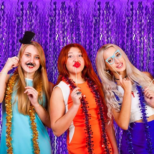 Tinsel Foil Fringe Curtains Wavy Backdrop for Parties Sparkle Metallic Wavy Foil Fringe Backdrop Curtain for Party Decorations Photo Booth Props for Birthday Graduation Wedding - Image 4