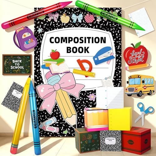 Fovths 21 Pcs Giant Back to School Theme Party Decorations 45 Inch Large Inflatable Pencil Crayon 6 Party Favor Box 6.6ft Notebook Backdrop for Back to School Birthday Decor, Combo by Fovths