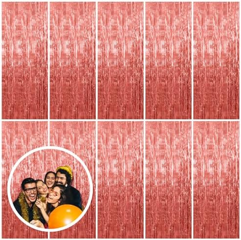 10 Pack Rose Gold Fringe Curtain Backdrop Birthday Bachelorette Party Decorations Metallic Tinsel Streamers Foil Backdrop Christmas Graduation Wedding New Year Party Decorations by BOMSI