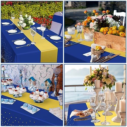 24 Pack Blue and Gold Tablecloth and Table Runner Party Decorations, Royal Blue and Gold Plastic Disposable Tablecloth and Satin Table Runner for Wedding Birthday Bridal Graduation Anniversary Party - Image 6