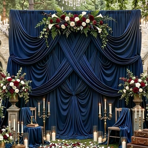 40ftx10ft Navy Blue Backdrop Curtains for Party Background, Wrinkle Free 8 Panels Silky Navy Photo Backdrop Drapes Back Drop Cloth Drapery for Wedding Birthday Photography Baby Shower Decor by CO-AVE