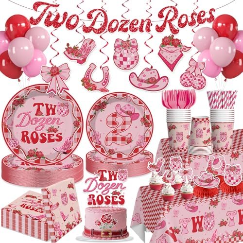 217PCS Two Dozen Roses 2nd Birthday Theme Party Supplies, Serves 25 by Yingoto