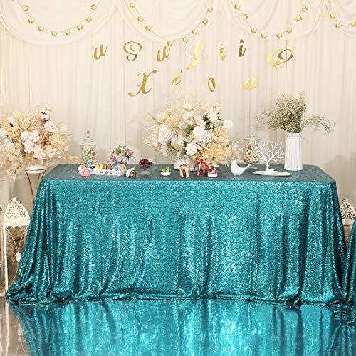 Eternal Beauty Teal 60x120 Inch Tropical Beach Sequin Tablecloth - Image 3