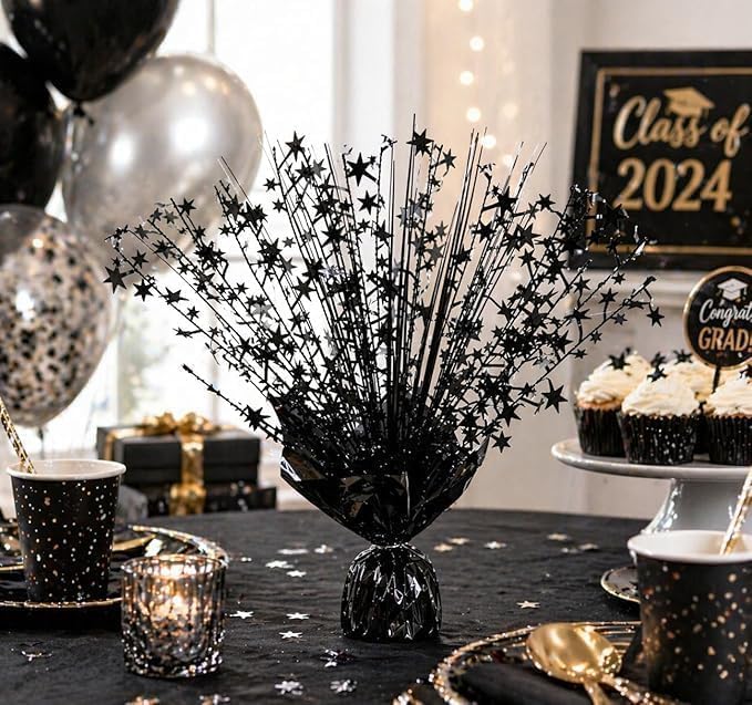 4 Pack Metallic Foil Spray Centerpiece Stars for Wedding, Birthday, Anniversary, Christmas Table Decor, Holiday Festival Baby Shower Graduation Mantle Party Decorations (Black) - Image 3