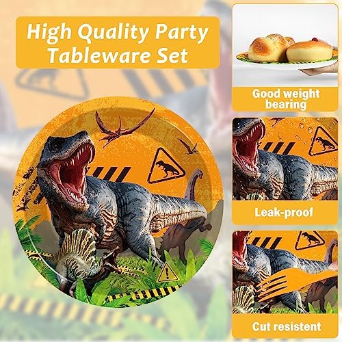 gisgfim 96Pcs Dinosaurs Party Supplies Paper Plates Napkins - Image 3