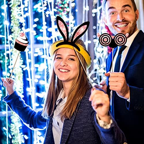 Zonon 24 Pcs Funny Photo Booth Props Set Black Gold Birthday,Rose Golden - Image 4