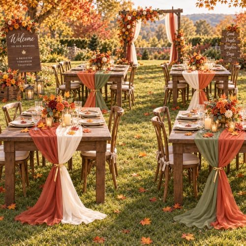 Cinrobiye Fall Table Decorations Set with 8 Pcs Colorful Chiffon Table Runners Artificial Maple Leaves Decorative Ribbon for Thanksgiving Autumn Harvest Wedding Party Home Seasonal Decor - Image 6