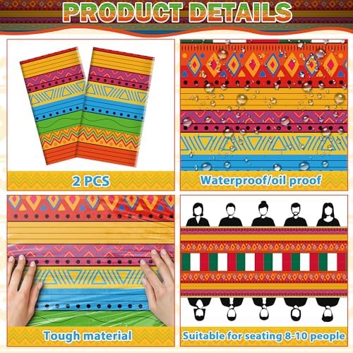 OHOME Cinco De Mayo Decorations - Fiesta Plastic Tablecloth - Image 3