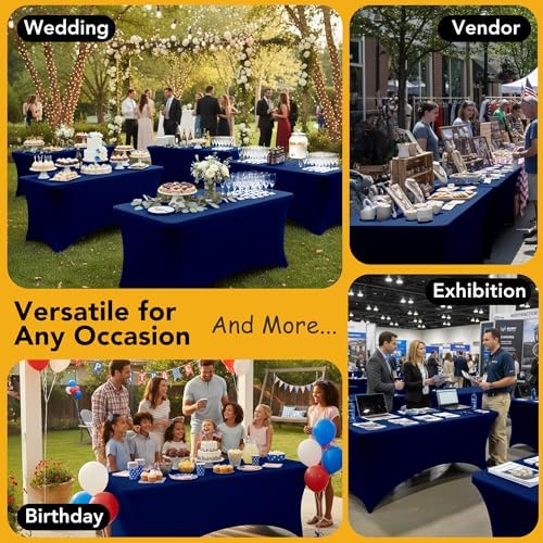 8-Pack Navy Blue Spandex Tablecloths for 6ft Rectangle Tables - Image 5
