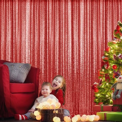 2×8FT-6PCS Red Sequin Backdrop Curtains Panels, Photography Backdrop Glitter Curtains Fabric Background for Christmas Wedding Party Decor - Image 4