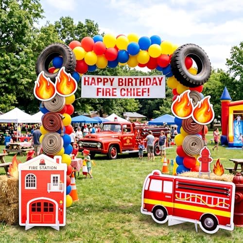 Honoson 5 Pcs Large 3FT Firefighter Birthday Decorations Cardboard Cutouts by Honoson