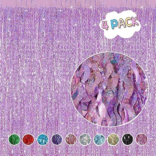 4 Pack Pink Tinsel Curtain Party Backdrop - CYLMFC 3.3 ft x 6.6 ft Sparkle Wavy Foil Fringe Backdrop Curtain for Party Decorations Girls Birthday Bachelorette Party Decor Supplies Photobooth Props - Image 2
