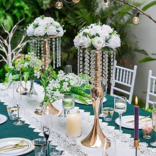 Sziqiqi Gold Centerpiece for Wedding with Crystal Beads Flower Stand, 2Pcs - Image 2