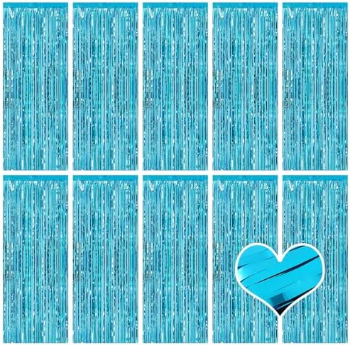 10 Pack Teal Blue Backdrop Curtain 3.2ft x 8.2ft Metallic Tinsel Foil Fringe Curtains Photo Booth Background for Birthday Party Decoration Baby Shower Engagement Wedding Christmas Decoration by Ohiyoo