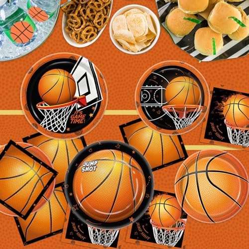 155 PCS Basketball Party Decorations - Basketball Party Supplies - Plates, Napkins, Cups, Basket Card, Banner, Hanging Swirls, Balloons, Tablecloth for Basketball Birthday Party Decorations, Serve 24 - Image 4