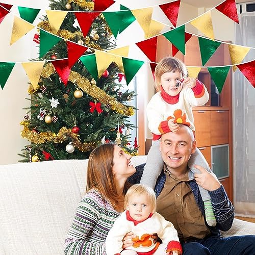 Christmas Party Decorations Triangle Pennant Banner Flag Red Green Gold Metallic Fabric Bunting Garland for Xmas Holiday Wedding Bridal Shower Birthday Bachelorette Graduation New Year Party Supplies - Image 5