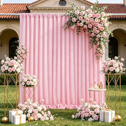 Pink Backdrop Curtains 10ftx8ft Birthday Polyester Photo Drapes - Image 2
