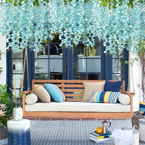 AITISOR 24 Pack Artificial Fake Wisteria Vine Ratta (3.75 Feet) Hanging Garland Silk Flowers String Home Party Wedding Decor (Sky Blue) - Image 4