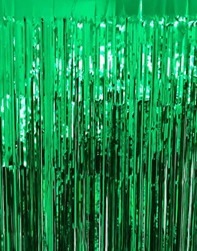 GOER 3.2 ft x 9.8 ft Metallic Tinsel Foil Fringe Curtains Party Photo Backdrop Party Streamers for St. Patrick's Day,Graduation,New Year Eve Decorations Christmas Wedding Decor (Green,5 Packs) by GOER