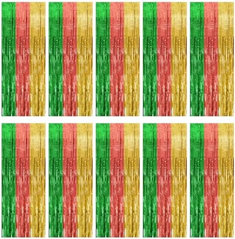 10 Pack Hawaii Party Backdrop Decorations Vibrant Summer Streamers Foil Fringe Curtains Metallic Tinsel Backdrop for Birthday Graduation Baby Shower Christmas Beach Holiday Party Decors by KEJ