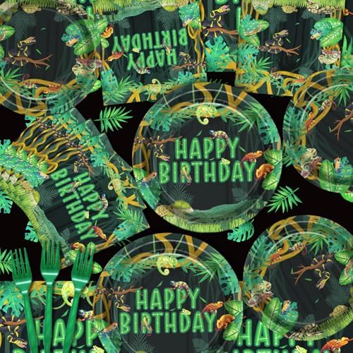 Reptile Birthday Party Supplies for 20 Guests, Disposable Tableware Set Includes Plates, Napkins, Forks, Tablecloth, Jungle Swamp Wilderness Snake Lizard Alligator Turtle Birthday Decorations for Kids - Image 3