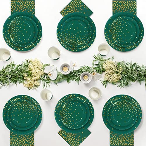 150 PCS Green and Gold Party Decorations,50 Guests Green Plates and Napkins Party Supplies,Golden Dot Paper Plates for Birthday Wedding Christmas - Image 4