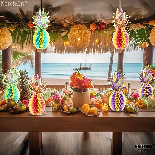 KatchOn 6 Pcs Pineapple Decor Centerpiece 12 Inch | Luau party Decorations Hawaiian Party Decorations, Tropical Party Decorations, Summer Party Decorations, Pineapple Honeycomb Tissue Centerpieces - Image 5