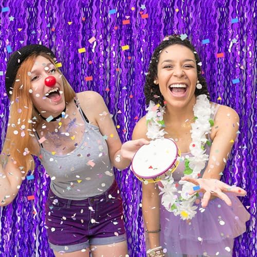 2 Pack Purple Streamers Tinsel Foil Fringe Curtains Sparkle Metallic Wavy Foil Fringe Backdrop Curtain Photo Booth Props for Halloween Party Decorations Birthday Graduation Bachelorette - Image 6