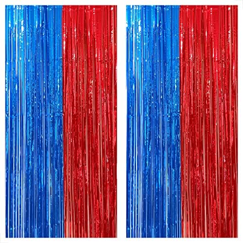 KatchOn Xtralarge Streamers, Red and Blue - 8x3.2 Feet, Fringe Curtain by KatchOn