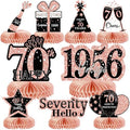 9Pcs 70th Birthday Decorations Honeycomb Centerpieces for Women, Rose Gold Pink Happy 70th Birthday Centerpieces Tables Toppers Party Decorations Supplies, Vintage 1956 Aged Table Sign Decor by MOORAY