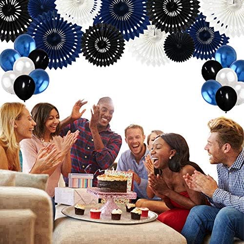 BEISHIDA Honeycomb Round Paper Fans Black Blue White Hanging Party Decor - Image 4