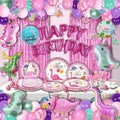 150 pcs Dinosaur Birthday Party Supplies For Girls (Serves 12), Pink Dinosaur Party Decorations, 50 pcs Latex Balloons, 12 sets Tableware, Plates, Tablecloth, Installation Tools by PartySpot%EF%BC%81
