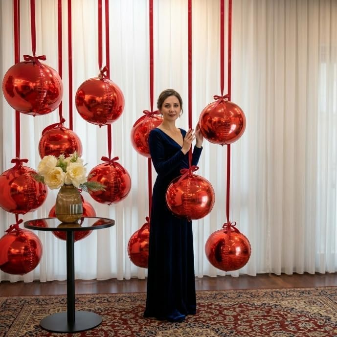 Togvu Red Round Foil Balloons, 12PCS Different Sizes 4D Metallic Balloon - Image 4