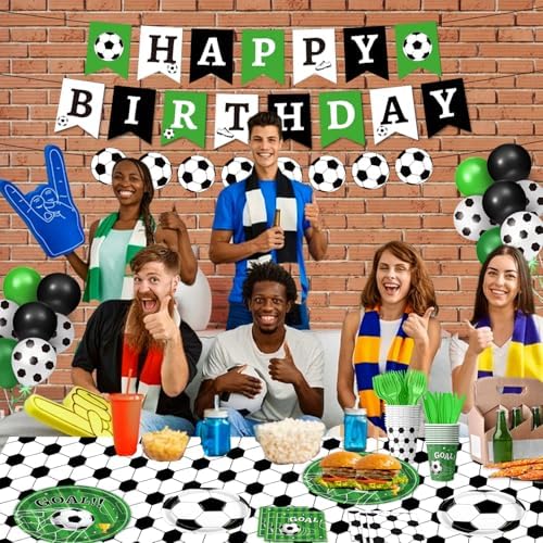 170 PCS Soccer Party Decorations, Soccer Birthday Party Decorations - Includes Plates, Napkins, Cups, Banner, Balloons, Tablecloth, Knives, Forks for Sports Soccer Theme Party Decorations, Serve 24 - Image 6