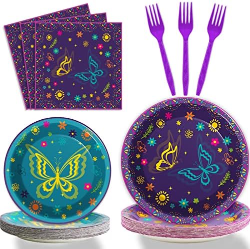 Wiooffen 96 Pcs Butterfly Birthday Party Supplies Purple Blue Floral Themed Paper Plates Napkins Disposable Tableware Set Party Decorations Serves 24 Guests by Wiooffen