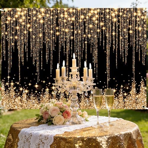Gold Black Glitter Wall Backdrop 8x6 FT Golden Spots Backdrops for Photoshoot Girls Birthday Photography Background for Wedding Baby Shower Party Decorations Banners Photo Studio Props - Image 5