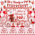 182 Pcs She's Ready to Pop Baby Show Party Decorations(Serves 24), Ready to Pop Baby Shower Decorations Include Banner Hanging Backdrop Plates Napkins Cups Forks Tablecloth Topper Balloons for Party by Kinovo