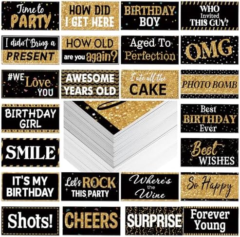 Beeveer 24 Designs Birthday Photo Booth Props, Double Sided PVC Signs by Beeveer